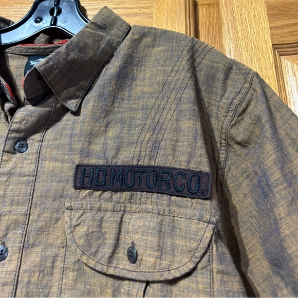 Harley-Davidson Motorcycles Brown Casual Button Down Short Sleeve Shirt Men’s XL - Picture 3 of 7